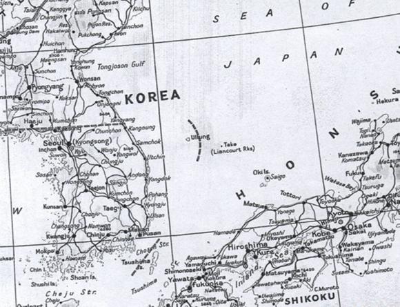 독도가 다케시마와 리앙쿠르 록이라 표기된 외국 지도
