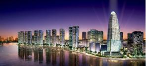 계획된 세계 최초의 해양도시로 탄생하게 될 두바이 해양도시의 야경 조감도.
